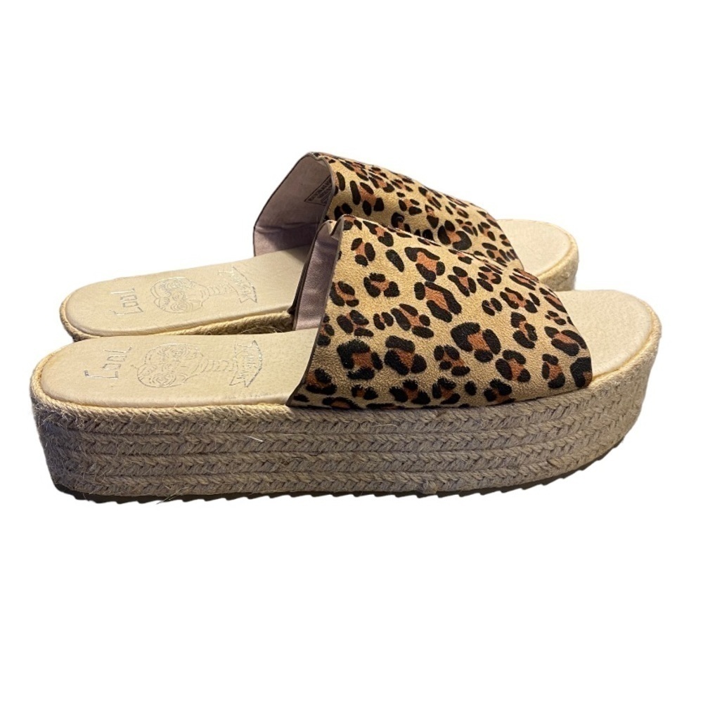 Cool My Shoes Espadrilles Cheetah Band Slides Platform Sandals Size: 9
